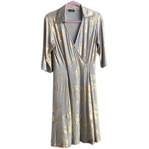 Ariella Women’s Stretch Cocktail Gray & Gold 3/4 Sleeve Mindi Dress size M